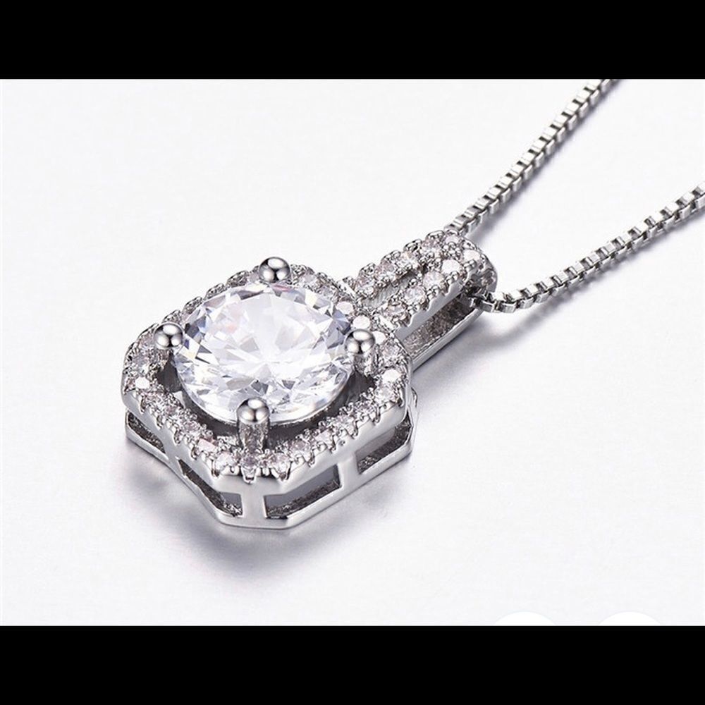Beautiful CZ Diamond Halo Necklace - Picture 3 of 8
